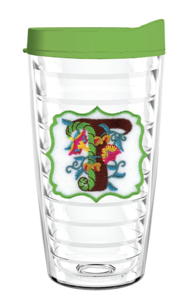 Clear Tumbler with Initial Letter T - Jacobean Style - Lid and Straw –  Smile Drinkware USA