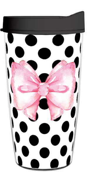 Black Polka Dots with Pink Bow 16oz Tumbler - Smile Drinkware USASmile Drinkware USAtumblerBlack Polka Dots with Pink Bow 16oz Tumbler tumbler Smile Drinkware USA