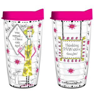 I was normal three Cats ago, thinking pawsitive thoughts 16oz Tumbler - Smile Drinkware USADolly Mamas by JoeytumblerI was normal three Cats ago, thinking pawsitive thoughts 16oz Tumbler tumbler Dolly Mamas by Joey
