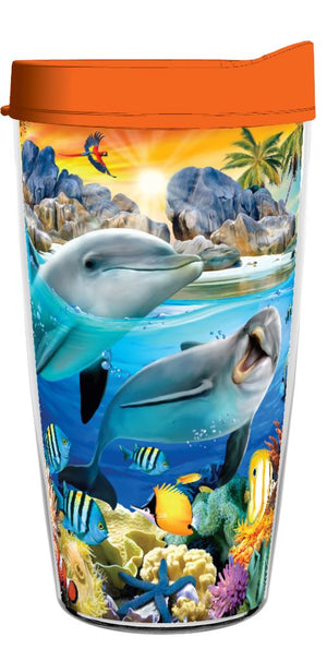 Island Sunset Dolphins 16oz Tumbler - Smile Drinkware USAHoward Robinson DesignstumblerIsland Sunset Dolphins 16oz Tumbler tumbler Howard Robinson Designs